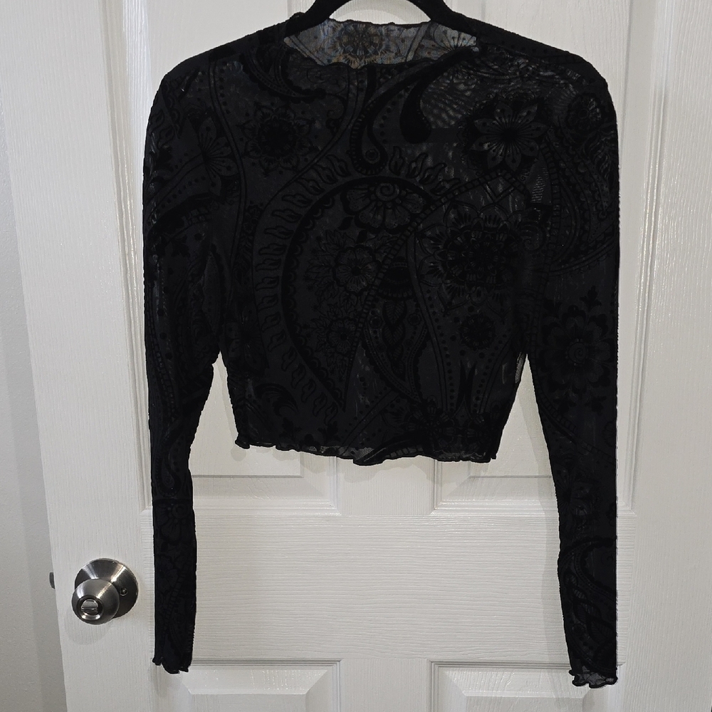 Source Unknown Black Patterned Lace Blouse